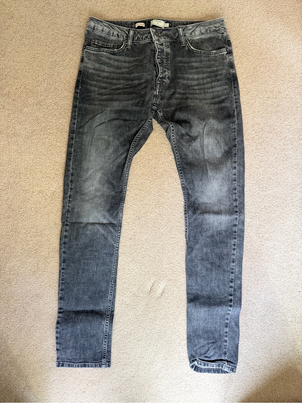 Topman Men's Stretch Skinny Gray Washed Jeans